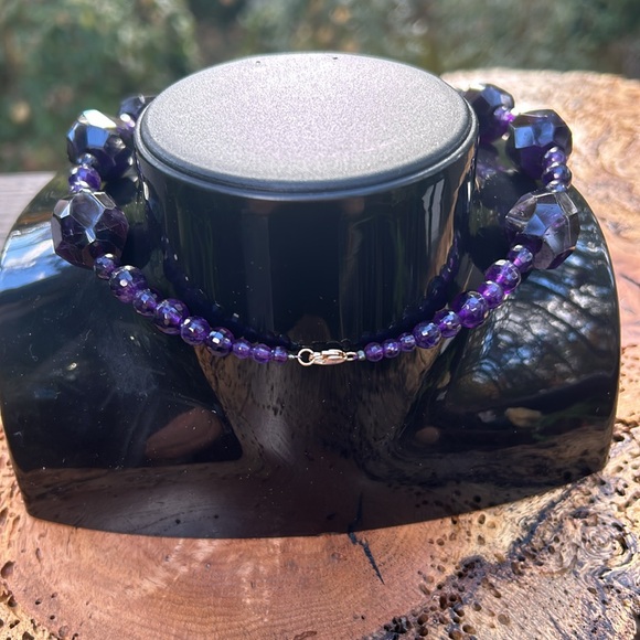 Amethyst Faceted Necklace Chunky Beaded Pendant 14K Clasp SF Statement Purple - Picture 4 of 11